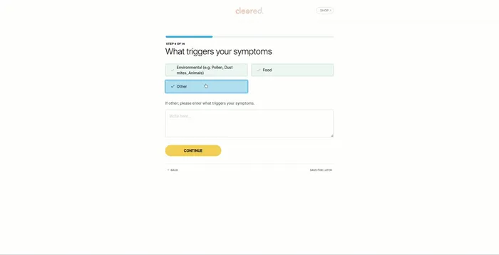 Screenshot of Cleared Patient Portal - Quiz Triggers