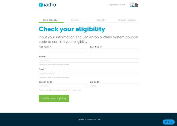 Screenshot of a Rachio Go Check Page