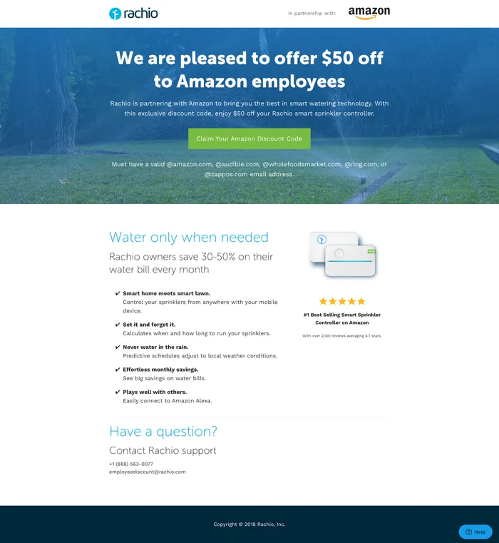 Screenshot of a Rachio Go Microsite